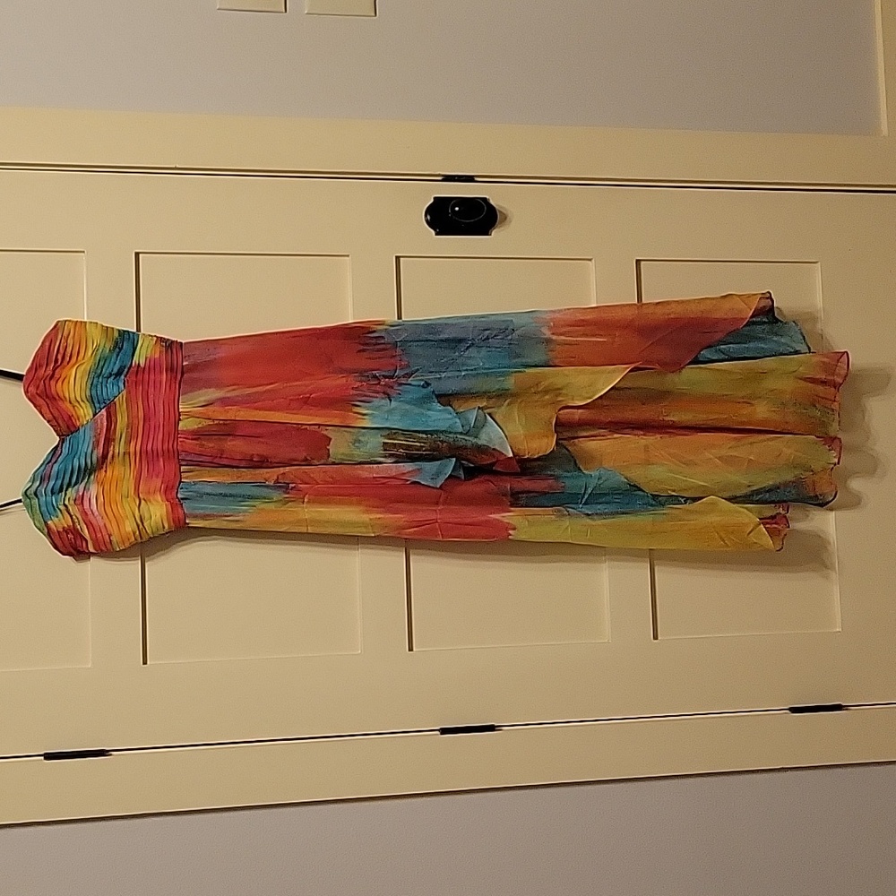 Multi colored strapless high low dress